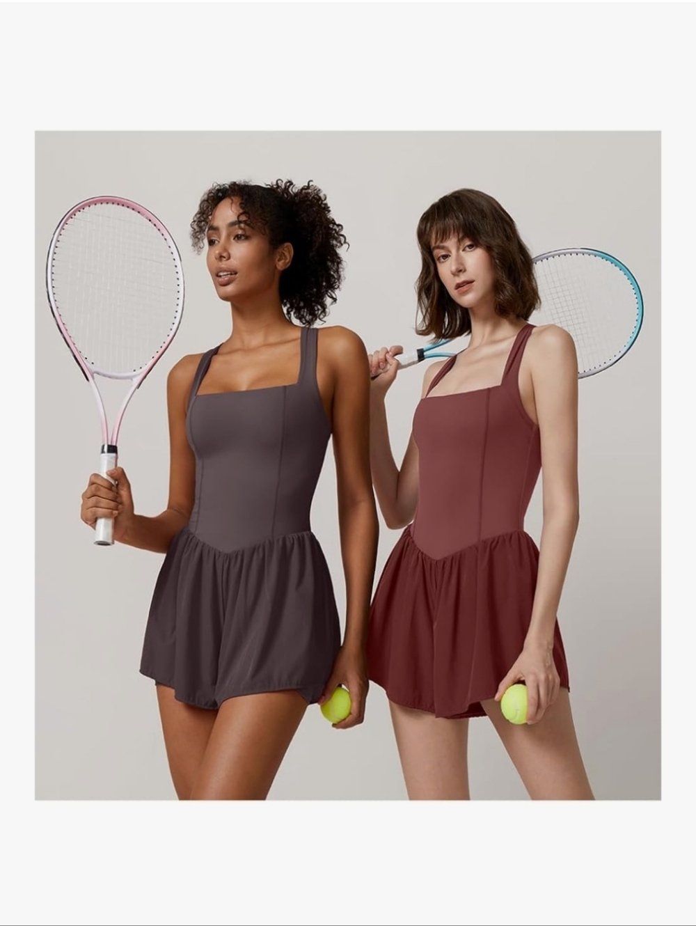 Qinsen Square-Neck Tennis Romper Dress Merlot Size S